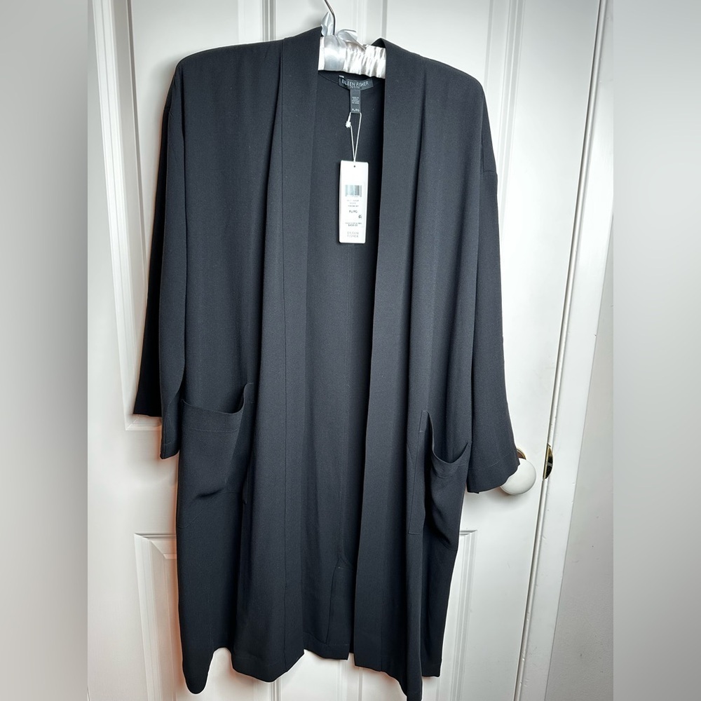 Eileen Fisher black Open Front Cardigan 💯 silk